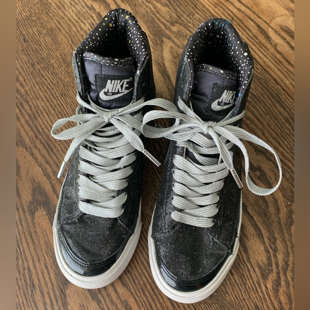 Rare 2009 X-Girl x Bearbrick x Nike Blazer Black Sequined Sneakers, Womens 7.5